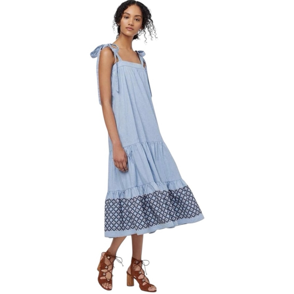 Rebecca Minkoff Lucy dress chambray denim embroidered cotton size Small